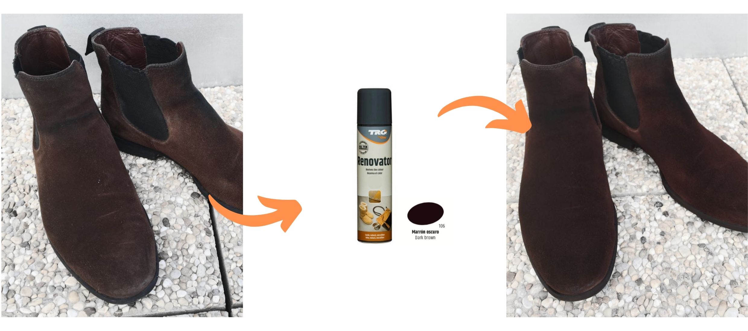 Hnědý Sprej na opravu hnědých semišobých pánských bot Suede Renovator TRG Middle brown 139